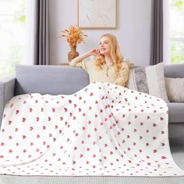 FRAMICS Valentine's Day Blanket, Red Heart Throw Blanket, Super Soft Fleece Flannel Blankets, Throw Blanket for Couch, Blankets Queen Size for Bed, Sofa, 50" x 60", Valentines Couple Gift Home Decor