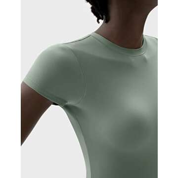 PUMIEY Bodysuit for Women Short Sleeve Green Body Suits Green Tops Women Fashion Clothing Sage Small