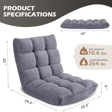 Avocahom Folding Floor Gaming Chair 14-Poistion Cushioned Adjustable Floor Lazy Sofa Chair w/Breathable Cotton & Skin-Friendly Coral Velve for Adults & Kids Perfect for Reading Gaming Meditating, Grey