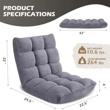 Avocahom Folding Floor Gaming Chair 14-Poistion Cushioned Adjustable Floor Lazy Sofa Chair w/Breathable Cotton & Skin-Friendly Coral Velve for Adults & Kids Perfect for Reading Gaming Meditating, Grey