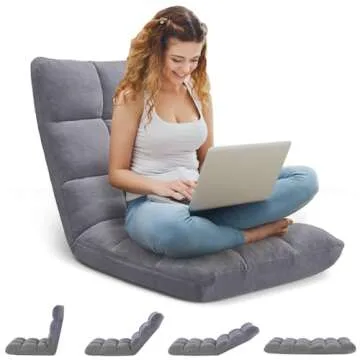 Avocahom Folding Floor Gaming Chair 14-Poistion Cushioned Adjustable Floor Lazy Sofa Chair w/Breathable Cotton & Skin-Friendly Coral Velve for Adults & Kids Perfect for Reading Gaming Meditating, Grey