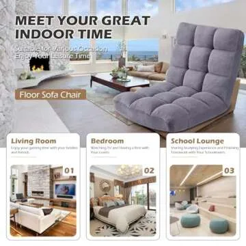 Avocahom Folding Floor Gaming Chair 14-Poistion Cushioned Adjustable Floor Lazy Sofa Chair w/Breathable Cotton & Skin-Friendly Coral Velve for Adults & Kids Perfect for Reading Gaming Meditating, Grey