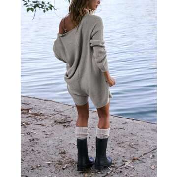 Yeokou Womens Knit Sweater Rompers Casual Long Sleeve Crewneck Button Down Maternity Shorts Jumpsuits(Grey-S)