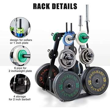 PAPABABE Olympic Bar 7-Foot Solid Chrome Barbell (2-inch)/Hi-Bounce Bumper Plates Sets/Olympic Change Plates 2 inch Fractional Weight Plates/3 in 1 Multifunctional Weight Plate Rack