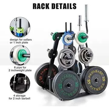 PAPABABE Olympic Bar 7-Foot Solid Chrome Barbell (2-inch)/Hi-Bounce Bumper Plates Sets/Olympic Change Plates 2 inch Fractional Weight Plates/3 in 1 Multifunctional Weight Plate Rack