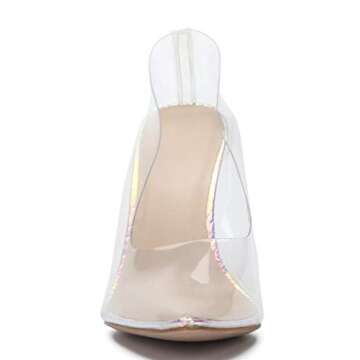 WSKEISP Women's Clear Heels Pumps Pointed Toe Slip On with Snake Skin Pattern Stilettos High Heel Shoes Pink Size 7.5