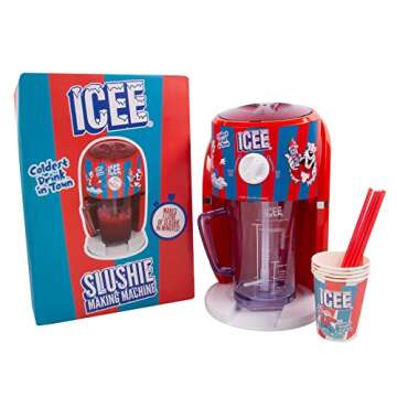 ICEE Slushie Snow Cone Machine Bundle. Genuine ICEE Home Countertop Slushie Ice Shaver, 2-Pack ICEE Syrups & 20 ICEE Paper Cups & Straws.