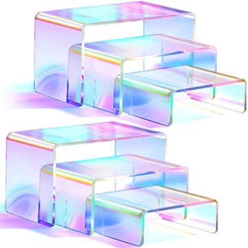 Queekay Rainbow Acrylic Display Stands - 6 Piece Set, Iridescent & Versatile for Decorative Displays