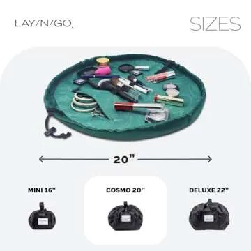 Lay-n-Go Cosmo Drawstring Cosmetic & Makeup Bag Organizer - Portable Drawstring Makeup Bag w/Zipper Pocket, Makeup Loops & More - Durable, Machine Washable Makeup Bag for Travel (20”, Evergreen)