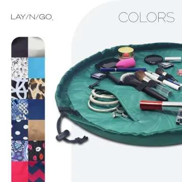Lay-n-Go Cosmo Drawstring Cosmetic & Makeup Bag Organizer - Portable Drawstring Makeup Bag w/Zipper Pocket, Makeup Loops & More - Durable, Machine Washable Makeup Bag for Travel (20”, Evergreen)