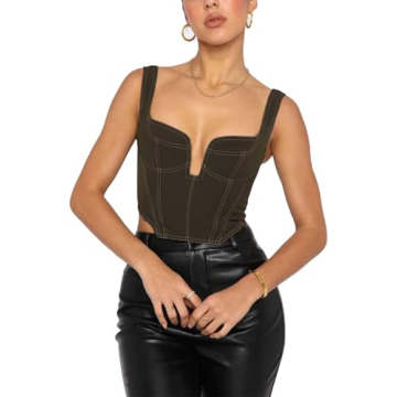 MOALLUOM Deep V Neck Corset Top - Y2K Denim Zip Back Cottagecore Aesthetic