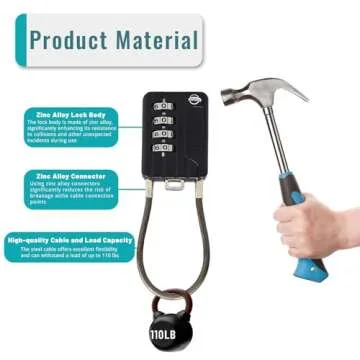 SISAV 4 Digit Cable Combination Lock for Schools and Travel