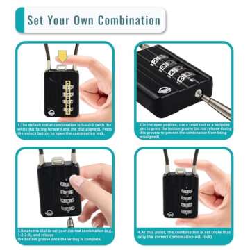 SISAV 4 Digit Cable Combination Lock for Schools and Travel