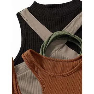 MakeMeChic Women's Stylish Ribbed Knit Tank Tops Pack