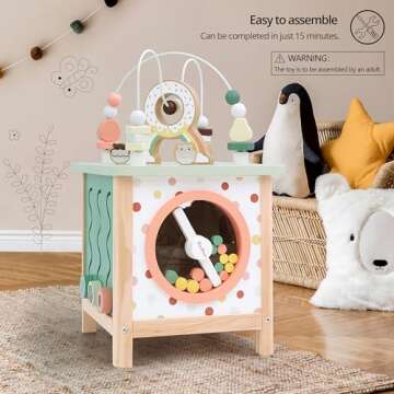 PairPear Wooden Activity Cube Montessori Toys Wooden Play Cube Activity Center Baby Busy Board Multifunctional Early Educational Development Toys Sensory Gifts for Toddlers Girls Boys 1 2 3 Year Old