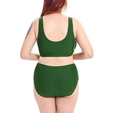 stripsky Strap Tie Knot Front Bikini,High Waisted 2 Piece Swimwear for Plus Women Green