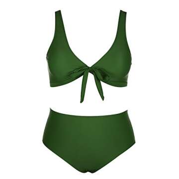 stripsky Strap Tie Knot Front Bikini,High Waisted 2 Piece Swimwear for Plus Women Green