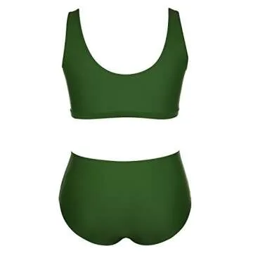 stripsky Strap Tie Knot Front Bikini,High Waisted 2 Piece Swimwear for Plus Women Green