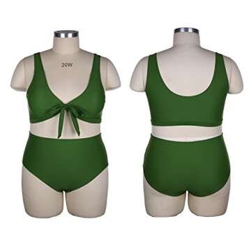 stripsky Strap Tie Knot Front Bikini,High Waisted 2 Piece Swimwear for Plus Women Green