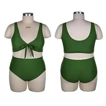 stripsky Strap Tie Knot Front Bikini,High Waisted 2 Piece Swimwear for Plus Women Green