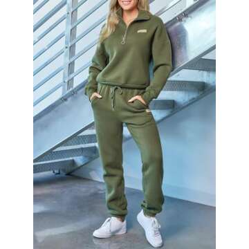 Herseas 2 Piece Lounge Set Outfits for Women Half Zip Collared Long Sleeve Sweatsuits with Jogger Sw...