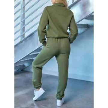 Herseas 2 Piece Lounge Set Outfits for Women Half Zip Collared Long Sleeve Sweatsuits with Jogger Sweatpants 2024 Loungewear Set Green Small 4 6