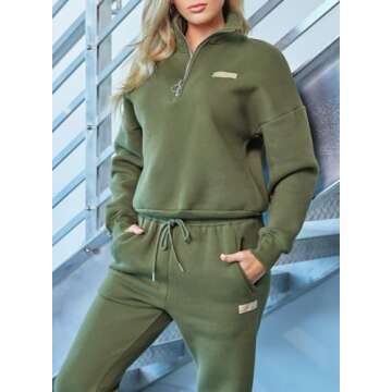 Herseas 2 Piece Lounge Set Outfits for Women Half Zip Collared Long Sleeve Sweatsuits with Jogger Sweatpants 2024 Loungewear Set Green Small 4 6
