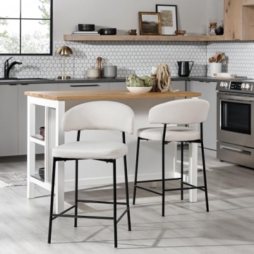 Walker Edison Curved Back Counter Stools Set of 2 Ivory