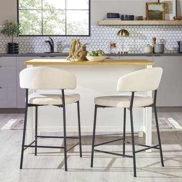 Walker Edison Curved Back Counter Stools Set of 2 Ivory