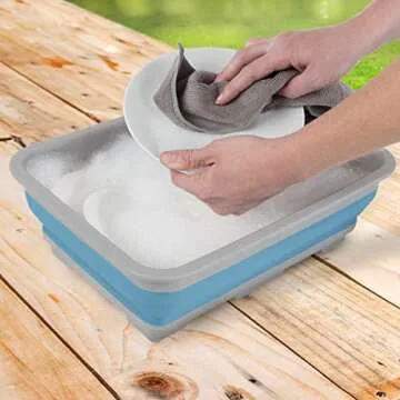 Collapsible Bucket - 10-Liter Multipurpose Wash Bin for Camping, Beach Trips, Tailgating Parties, and Cleaning Supplies by Wakeman (Blue)