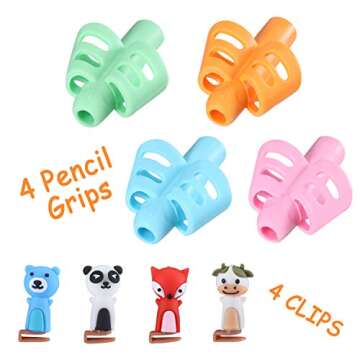 Mr. Pen Pencil Grips for Kids Handwriting - 4 Pack with Clips