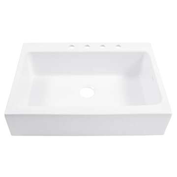 Parker Fireclay Quick-Fit Drop-In Farmhouse Kitchen Sink and Care Kit, 34" Crisp White Single Bowl w...