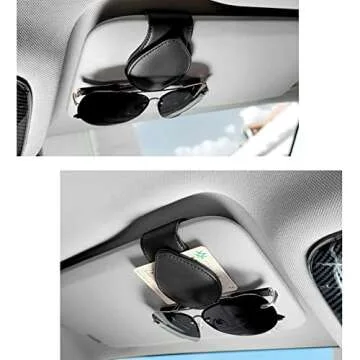 OFBAND Magnetic Sunglass Holder for Car Visor,PU Leather Car Sunglass Holder Organizes Glasses Tickets Cards & Keeps Car Tidy,Universal Car Accessories Interior (Pink)