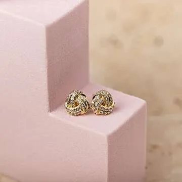 PAVOI Love Knot Curved Stud Earrings - 14K Gold Plated