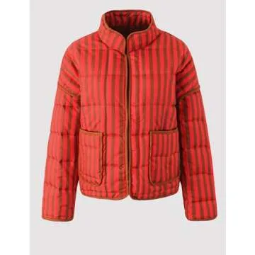 InterNos Womens Quilted Jacket Lightweight Winter Striped Stand Collar Padded Puffer Cardigan Coat with Pockets (0970-Red-XS)