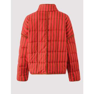 InterNos Womens Quilted Jacket Lightweight Winter Striped Stand Collar Padded Puffer Cardigan Coat with Pockets (0970-Red-XS)