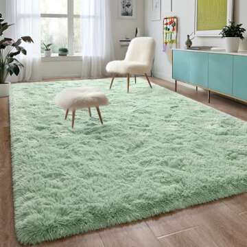 DweIke Sage Green Large Rug for Living Room, 5x8 Large Fluffy Area Rugs for Bedroom, Thick Plush Carpet for Boys Kids Girls Bedroom Decor, Non-Slip Rectangle Fluffy Big Rug for Home Decor
