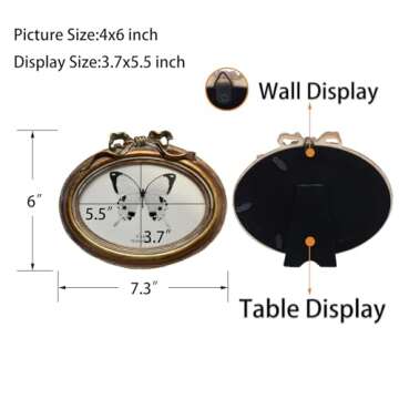 SIKOO Vintage Oval 4x6 Picture Frame Antique OrnateTabletop and Wall Hanging Photo Frame with High Definition Glass Front for Home Decor, Old-Fashioned Photo Gallery, Retro Art, Bronze Gold