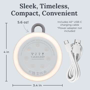 Yogasleep Hushh 2 Portable Sound Machine For Baby and Kids, Backlit Buttons & Night Light, More Durability, 6 Soothing Natural Sounds, Easy To Use Timer, Volume Control & Toddler Lock, Noise Canceling