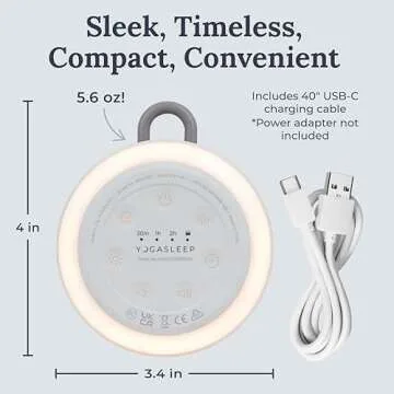 Yogasleep Hushh 2 Portable Sound Machine For Baby and Kids, Backlit Buttons & Night Light, More Durability, 6 Soothing Natural Sounds, Easy To Use Timer, Volume Control & Toddler Lock, Noise Canceling