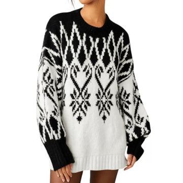 Saodimallsu Womens 2024 Fall Christmas Sweater Trendy Chunky Knit Crew Neck Long Sleeve Oversized Tu...