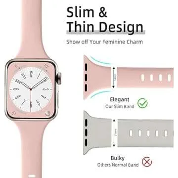 Lerobo Slim Thin Band Compatible with Apple Watch Bands 38mm 40mm 41mm 42mm for Women,12 Pack Soft Silicone Sport Strap Thin Wristband for iWatch Band Series 10/9/8/7/SE/6/5/4/3/2/1/Ultra//Urtra 2