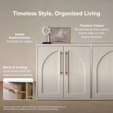 mopio Blake Storage Cabinet, Sideboard Buffet Cabinet with Storage, Small Modular Accent Display Case, Kitchen Coffee Bar Pantry Organizer, Media Console Credenza (White Oak Arched, Single)