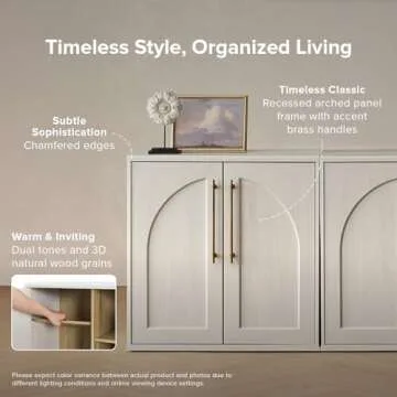 mopio Blake Storage Cabinet, Sideboard Buffet Cabinet with Storage, Small Modular Accent Display Case, Kitchen Coffee Bar Pantry Organizer, Media Console Credenza (White Oak Arched, Single)