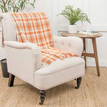 C&F Home 50" x 60" Dunmore Plaid Pumpkin Orange Plaid Woven Accent Throw Blanket with Fringe Tassels Fall Autumn Harvest Football Tailgate Cozy Home Living Room Couch Sofa Chair Bed Bedroom Decor
