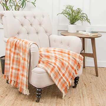 C&F Home 50" x 60" Dunmore Plaid Pumpkin Orange Plaid Woven Accent Throw Blanket with Fringe Tassels Fall Autumn Harvest Football Tailgate Cozy Home Living Room Couch Sofa Chair Bed Bedroom Decor