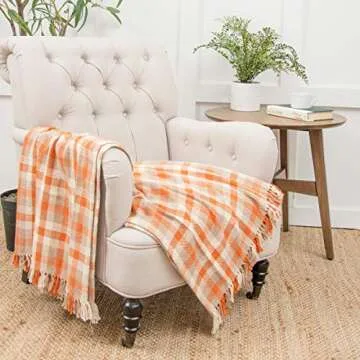 C&F Home 50" x 60" Dunmore Plaid Pumpkin Orange Plaid Woven Accent Throw Blanket with Fringe Tassels Fall Autumn Harvest Football Tailgate Cozy Home Living Room Couch Sofa Chair Bed Bedroom Decor