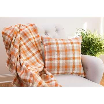 C&F Home 50" x 60" Dunmore Plaid Pumpkin Orange Plaid Woven Accent Throw Blanket with Fringe Tassels Fall Autumn Harvest Football Tailgate Cozy Home Living Room Couch Sofa Chair Bed Bedroom Decor
