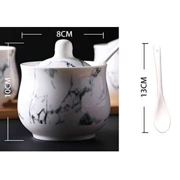 123Arts Ceramics Marbling Sugar Salt Pepper Storage Jar Seasoning Pot with Lid And Spoon