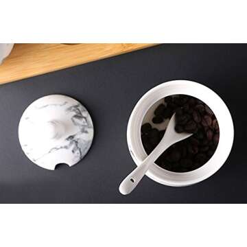 123Arts Ceramics Marbling Sugar Salt Pepper Storage Jar Seasoning Pot with Lid And Spoon